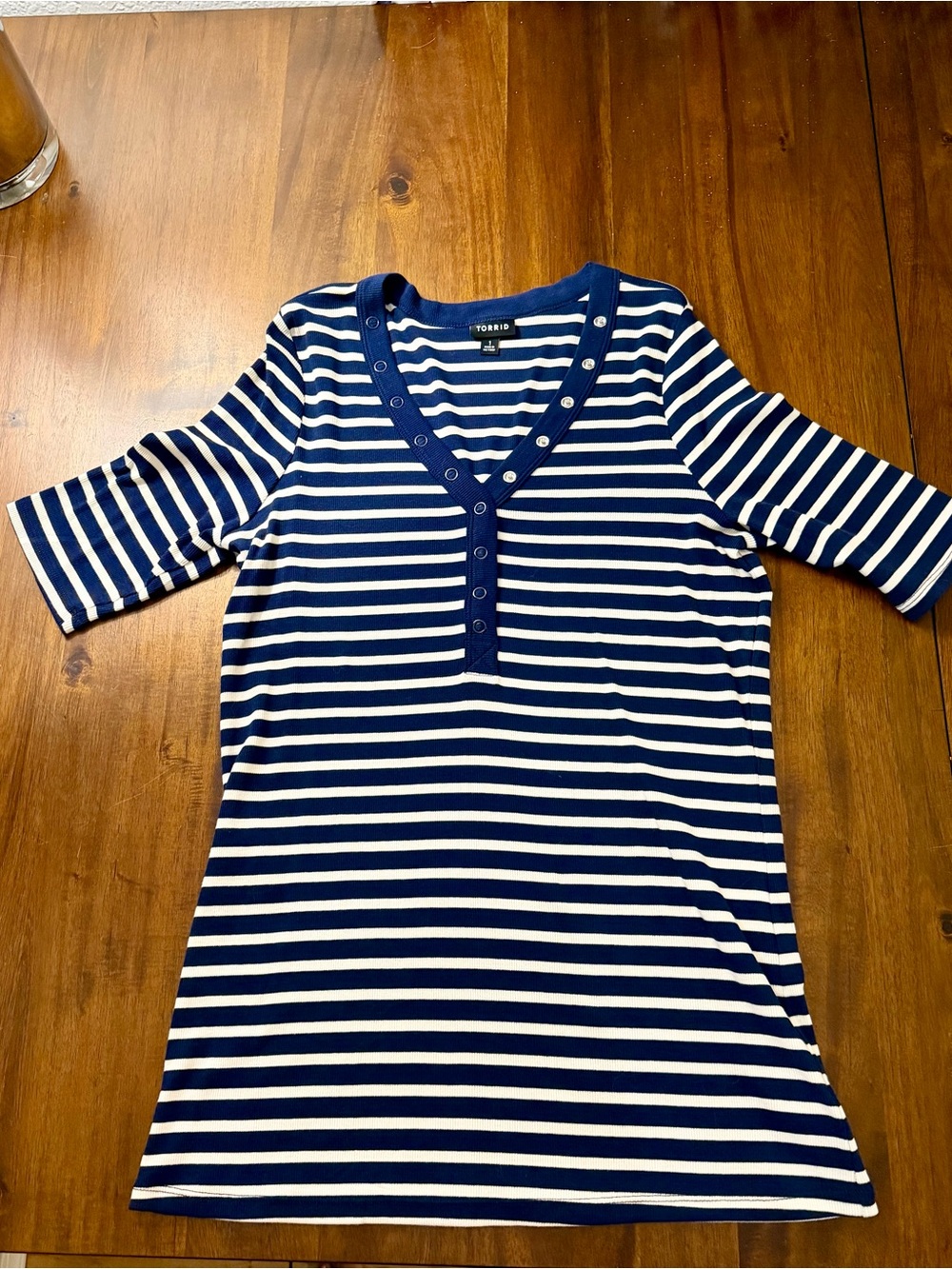 torrid Navy & White Striped V-Neck Henley Tee